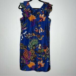 Floral Ruffle Sleeve Dress - Blue